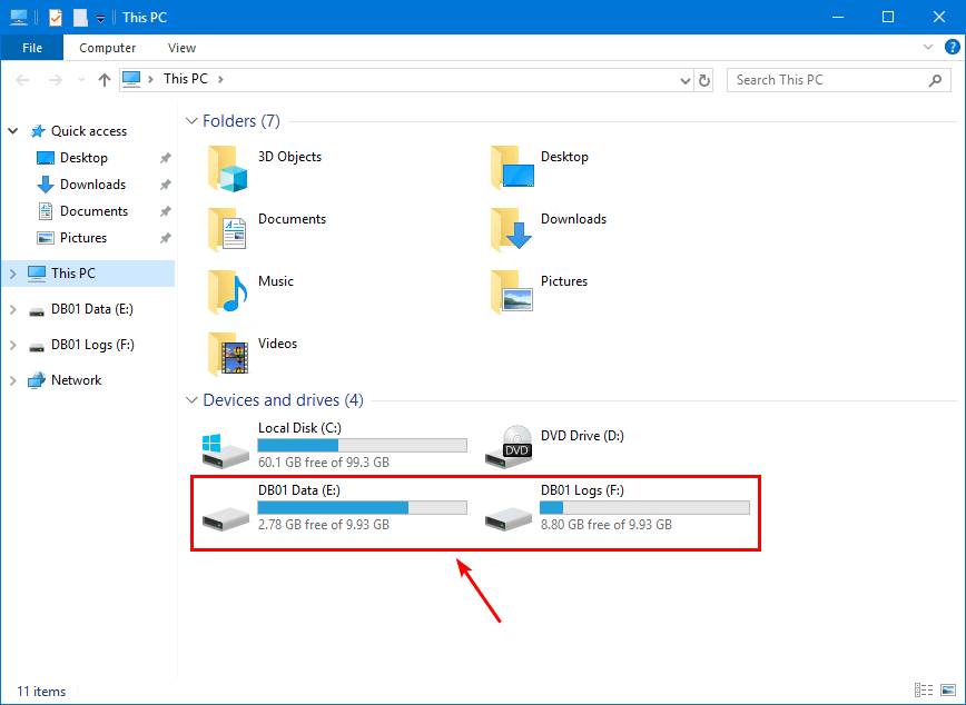 PowerShell Get-Disk output showing two MBR disks alongside a GPT system disk