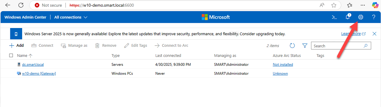 WAC Settings menu showing the Extensions section under Gateway.