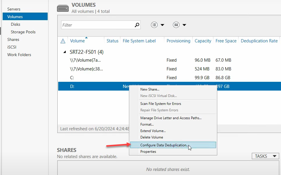 Configure Data Deduplication dialog with type set to General purpose file server.