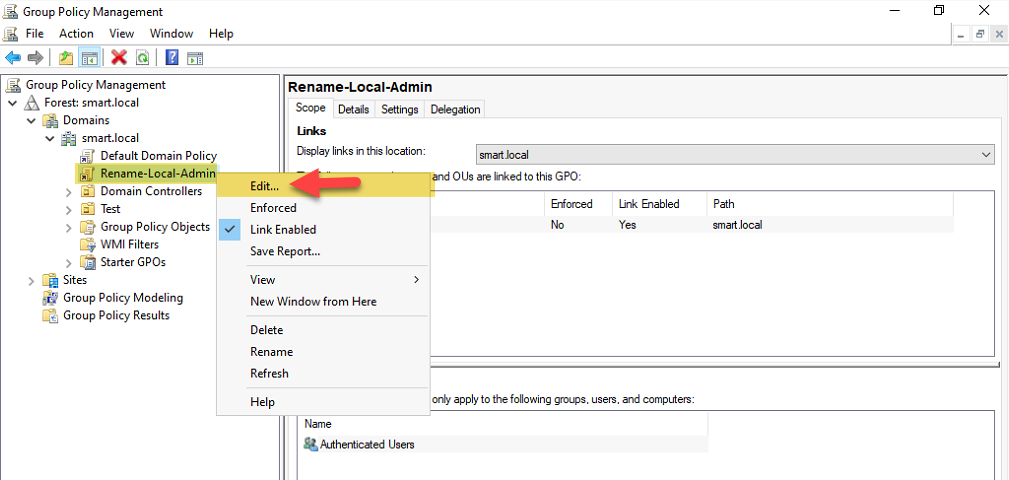 Right-click the GPO and select Edit to open the Group Policy Management Editor