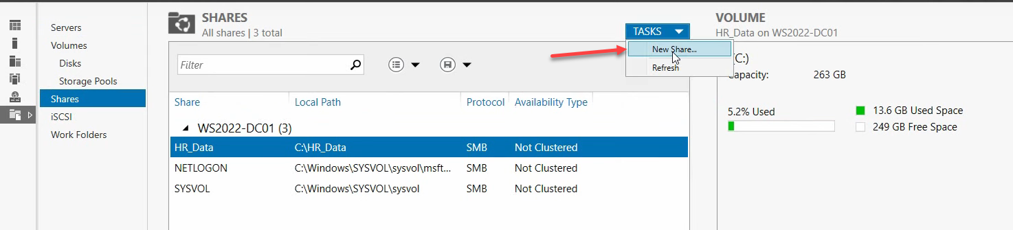 Step 4 of the roaming-profile setup workflow on Windows Server 2022