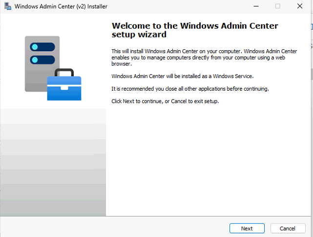 WAC setup welcome screen.