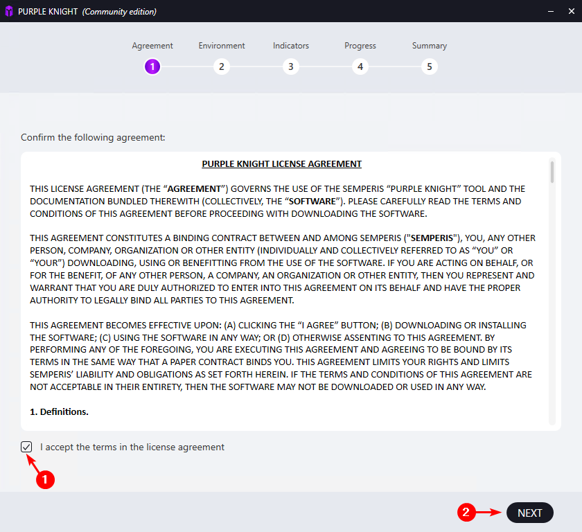 License agreement, accept and Next