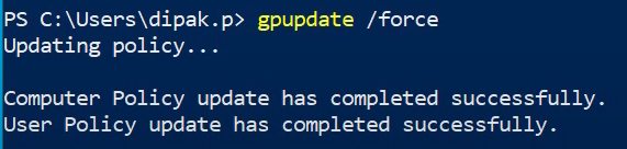 Windows 10 client running gpupdate /force