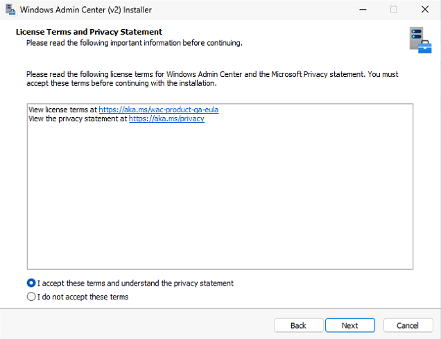 WAC license agreement acceptance dialog.