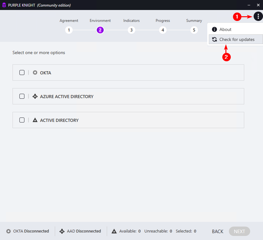 Three-dot menu with Check for updates highlighted