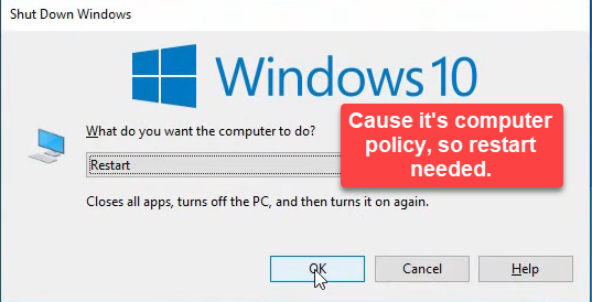 Windows 10 client restart prompt