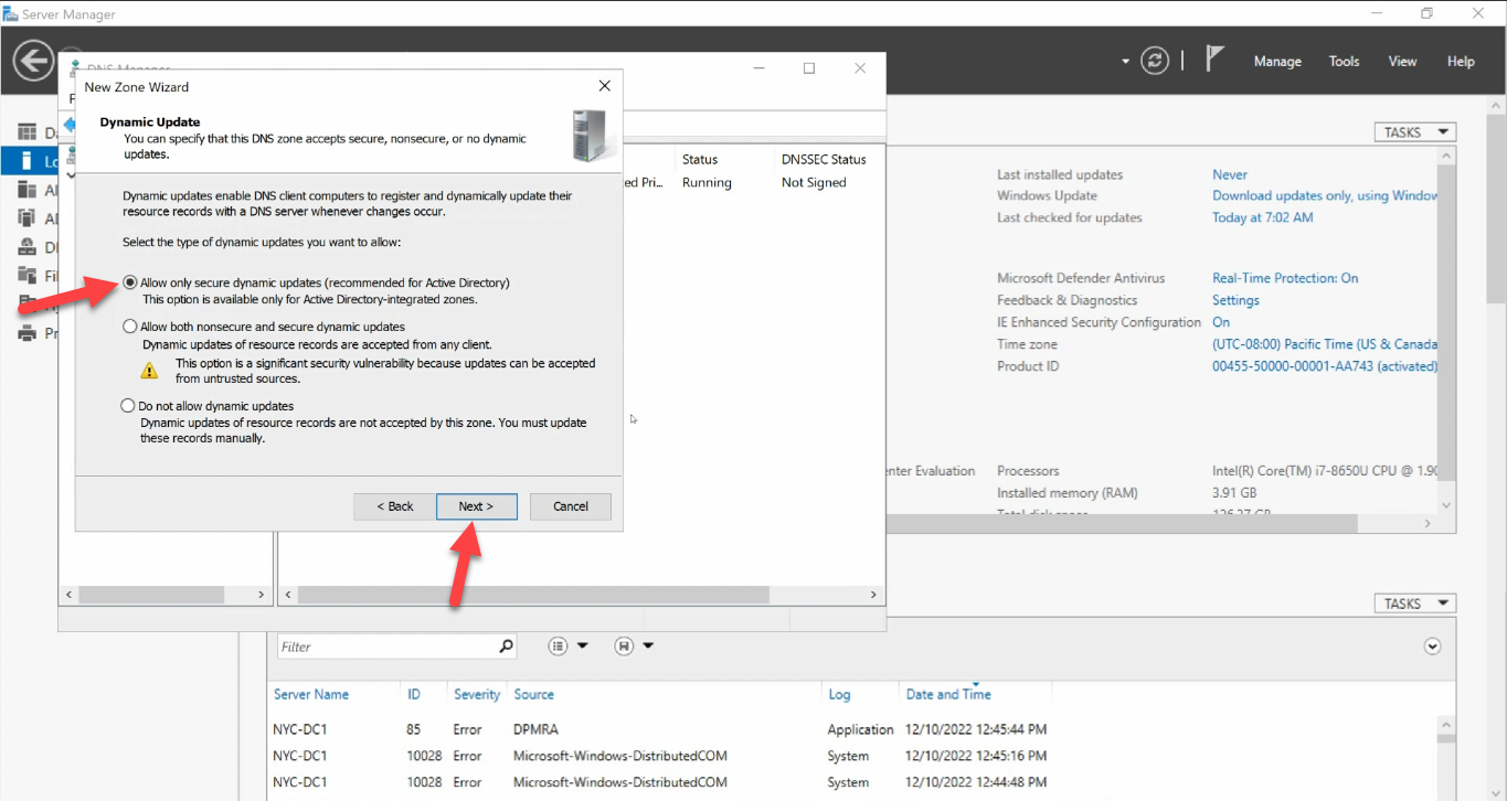 Dynamic Update Allow only secure dynamic updates
