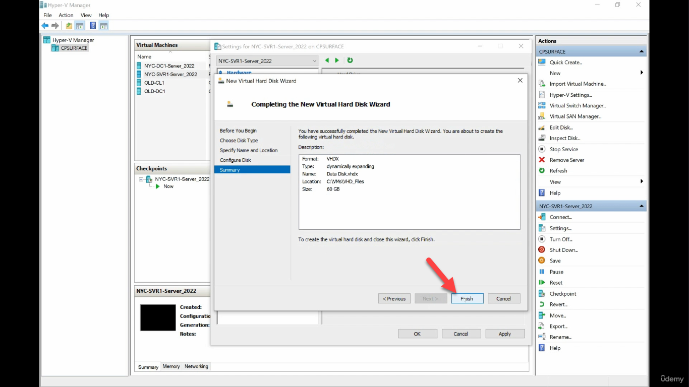 New VHD wizard summary