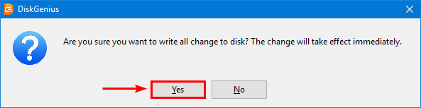 DiskGenius confirmation prompt for the second disk conversion