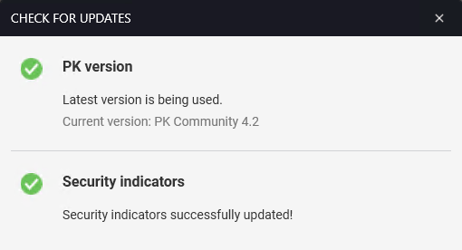 PK version and security indicators both up to date