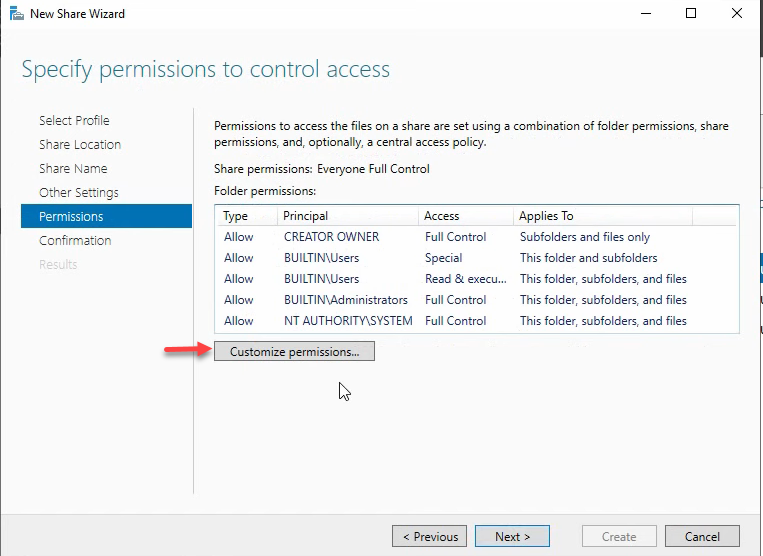 Step 9 of the roaming-profile setup workflow on Windows Server 2022