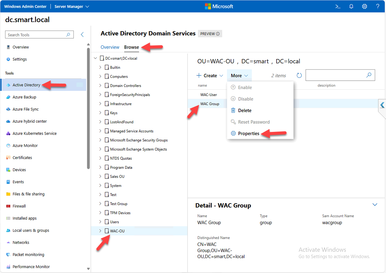 Group Properties Membership tab with Add button.