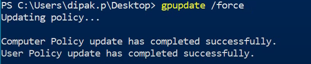 Windows 10 client running gpupdate /force a second time
