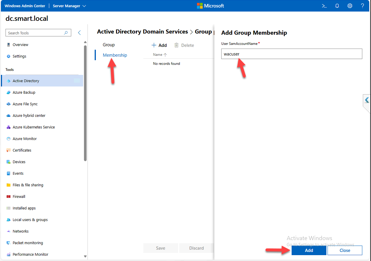 Add member dialog asking for SAM Account Name.