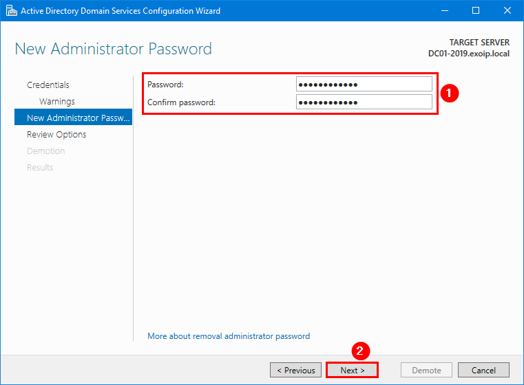 New Administrator Password page