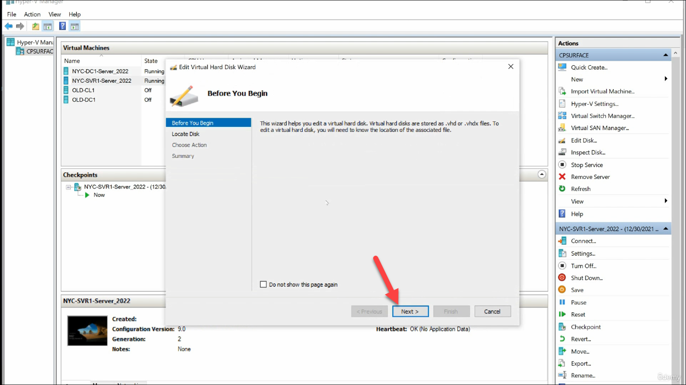 Edit Virtual Hard Disk Wizard Before You Begin Next