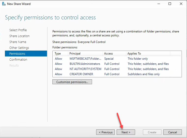 Permission Entry Applies to dropdown set to This folder only.