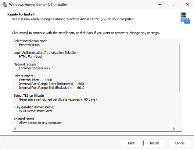 WAC HTTPS port 6516 configuration with desktop shortcut option.
