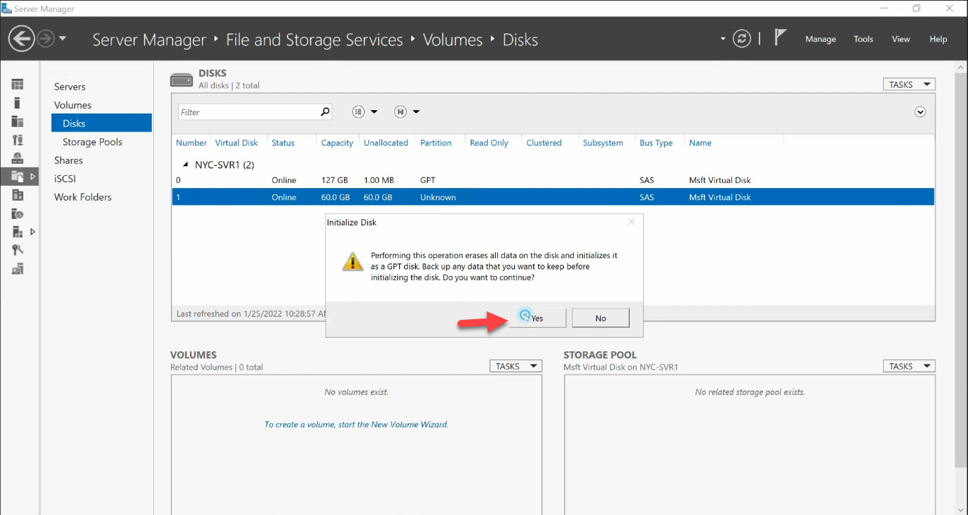 Initialize Disk confirmation dialog GPT