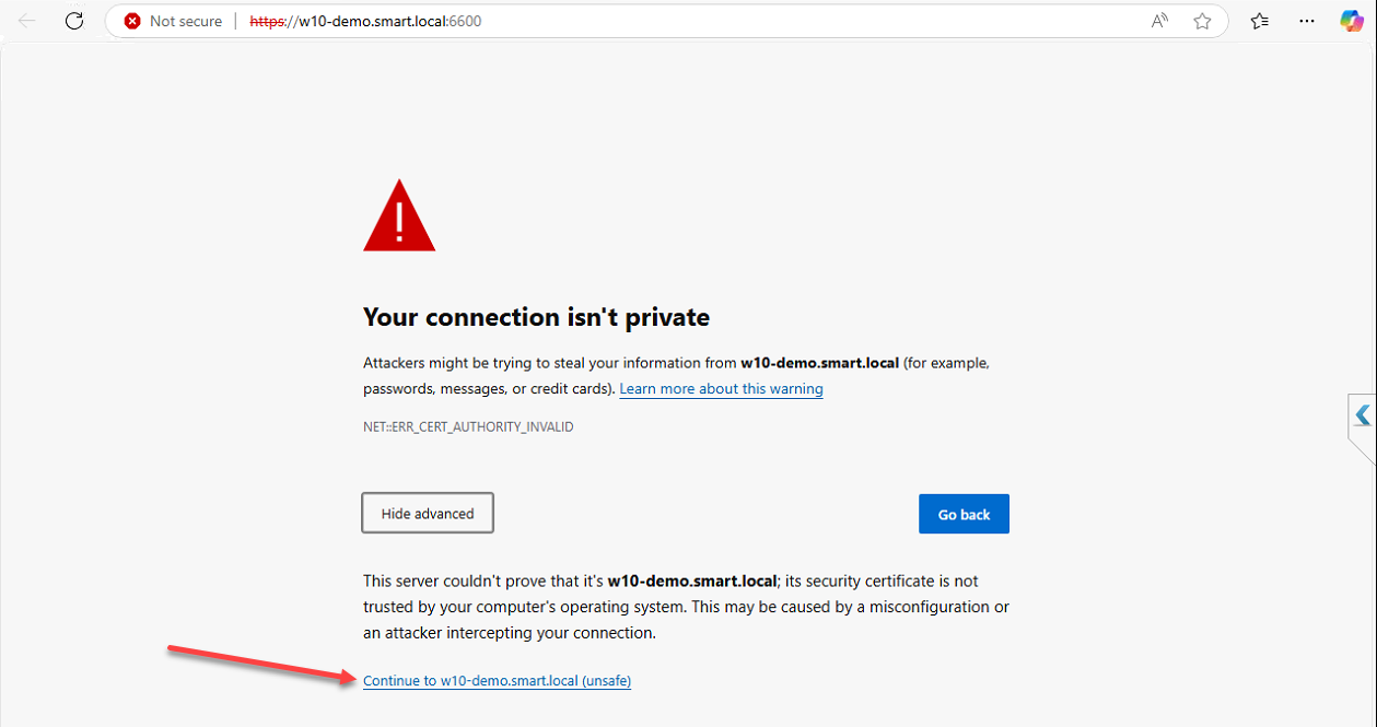 WAC certificate selection prompt in browser.