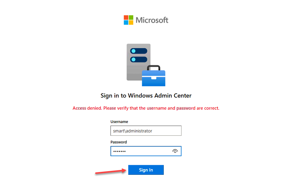 WAC sign-in screen in Edge.