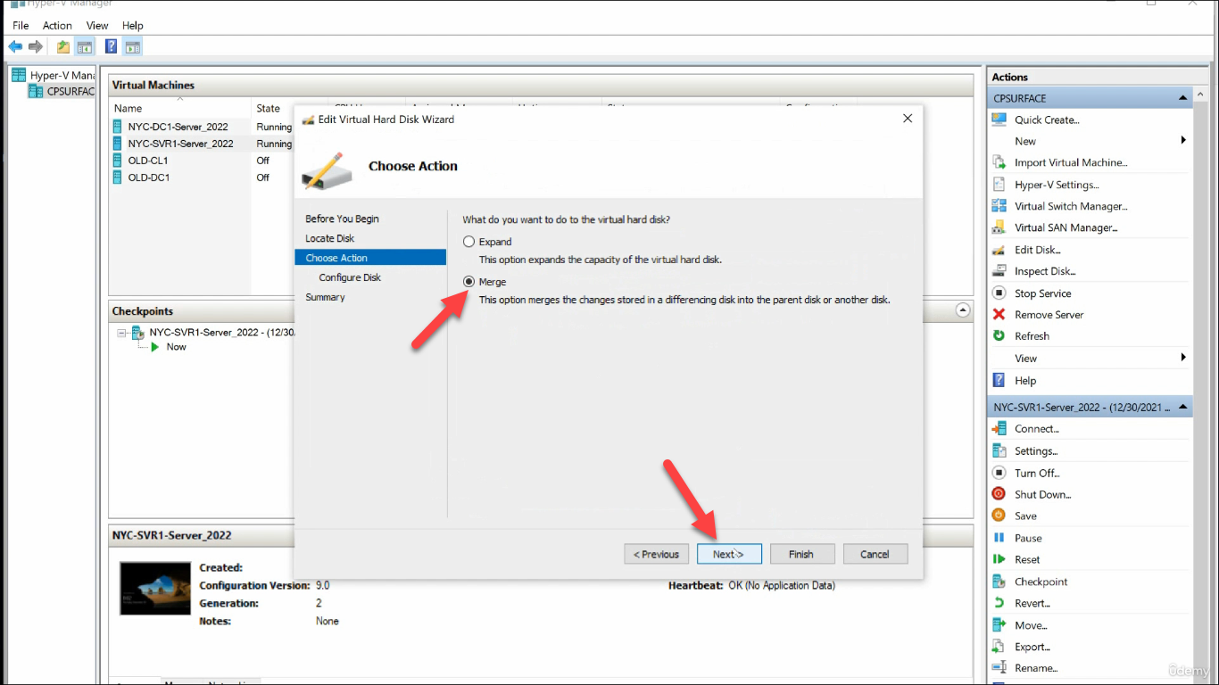 Wizard Choose Action page Merge selected
