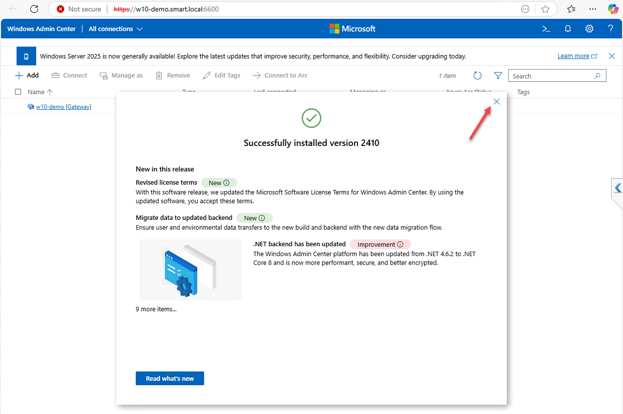 Initial WAC dashboard listing the local Windows 11 PC.