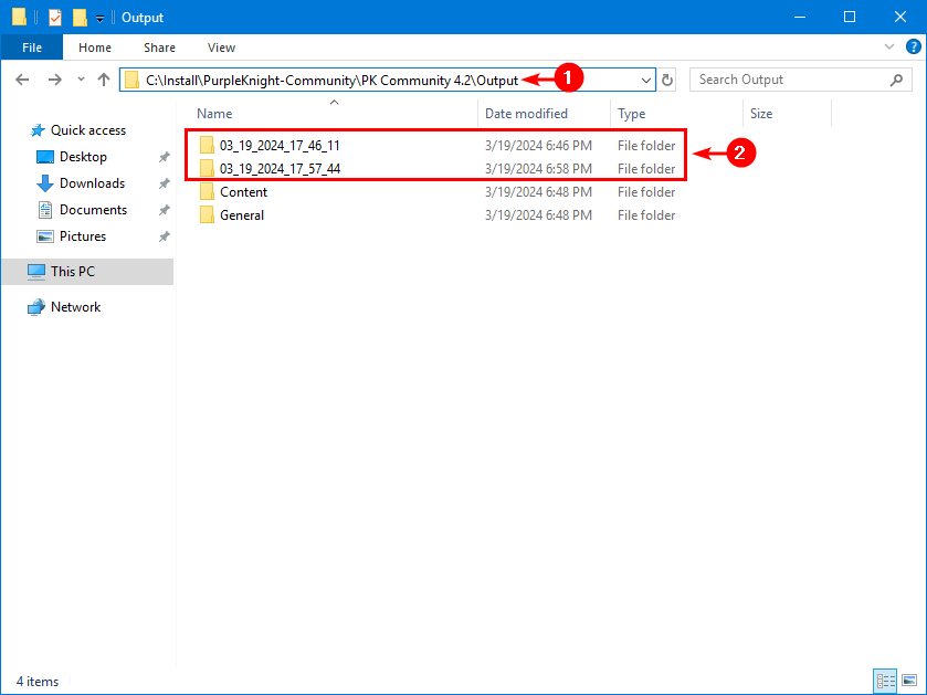 Output folder with two timestamped run subfolders