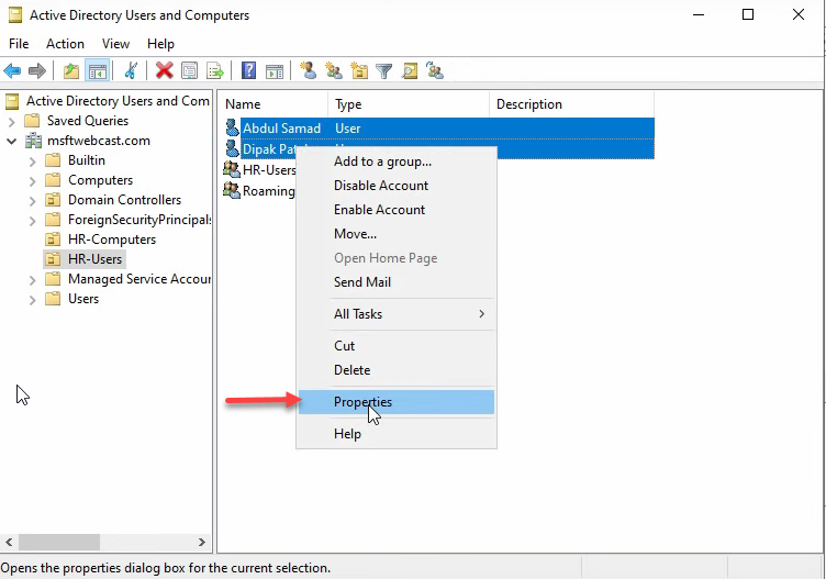 Step 18 of the roaming-profile setup workflow on Windows Server 2022