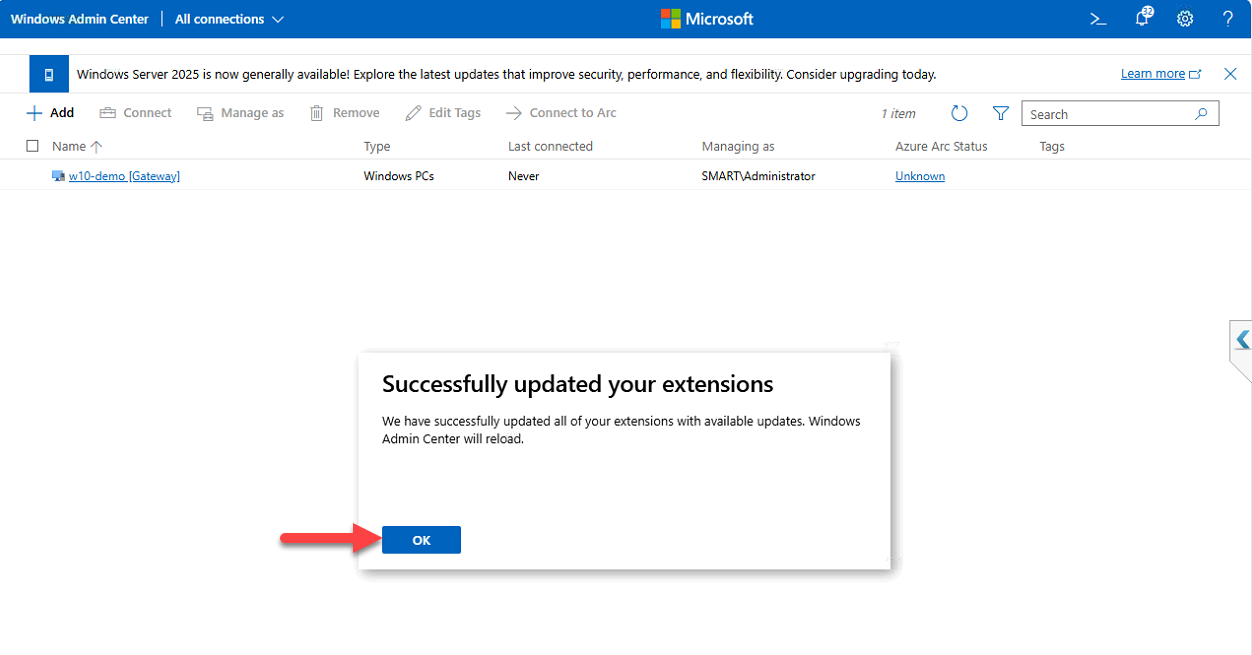 WAC extensions updated confirmation.