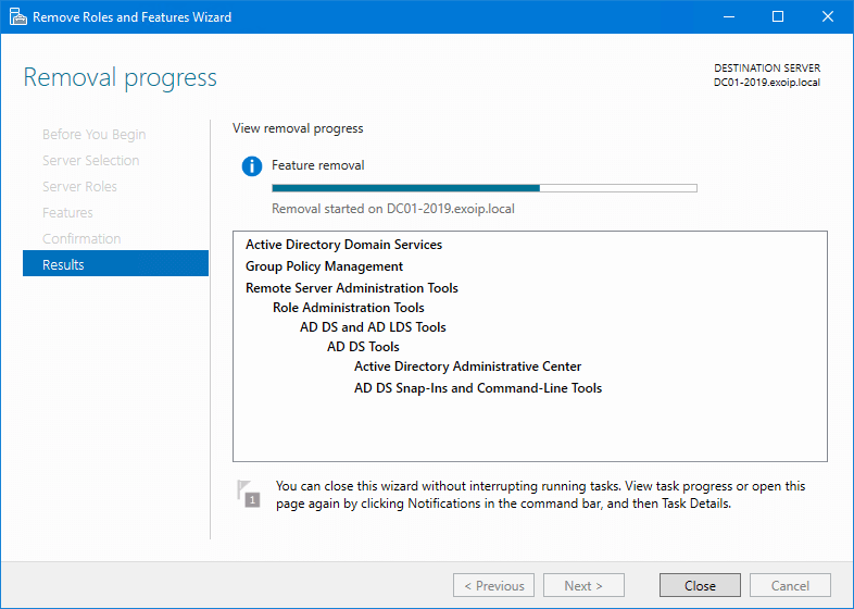 Removal progress bar