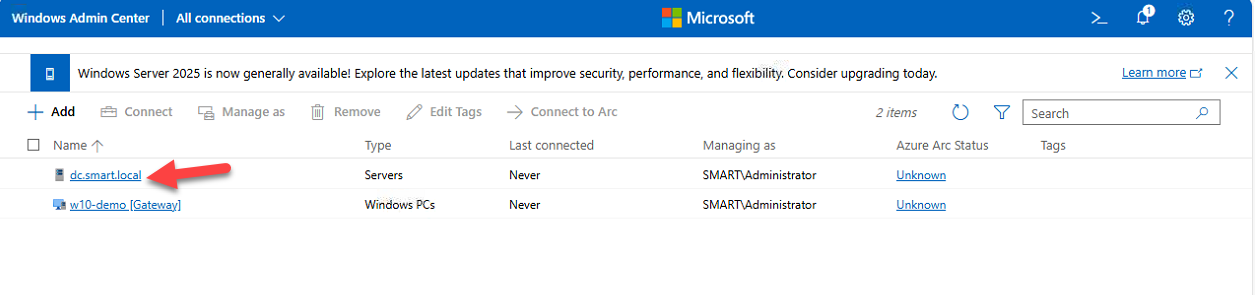 WAC server overview for DC.smart.local.