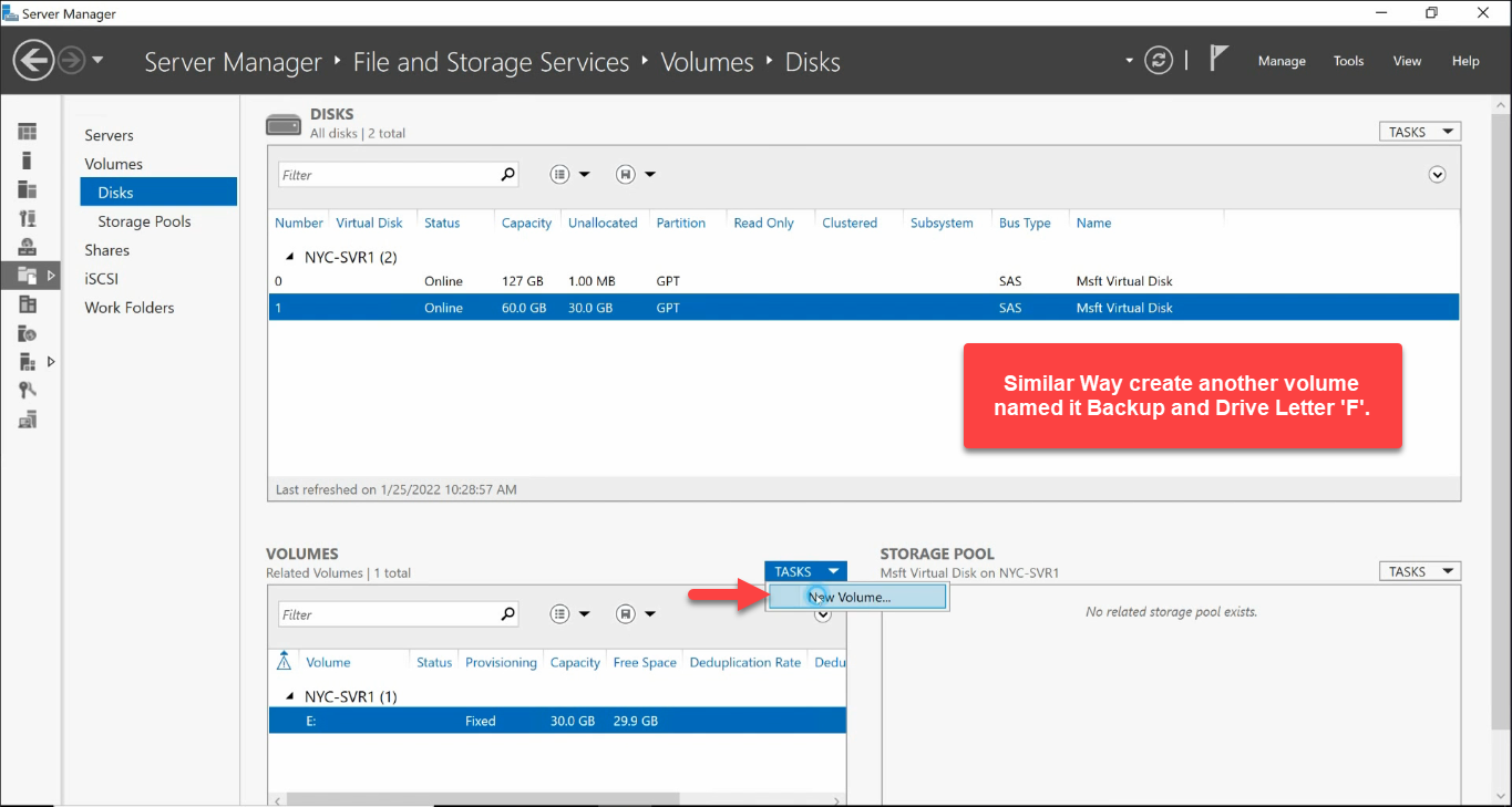 Repeat New Volume Wizard for F drive Backup ReFS