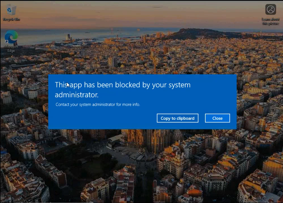 Microsoft Store launch screen replaced with This app has been blocked by your system administrator
