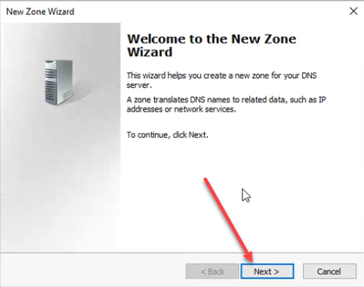 New Zone Wizard welcome screen for the _msdcs zone restore