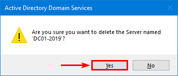 Delete server confirmation Yes button