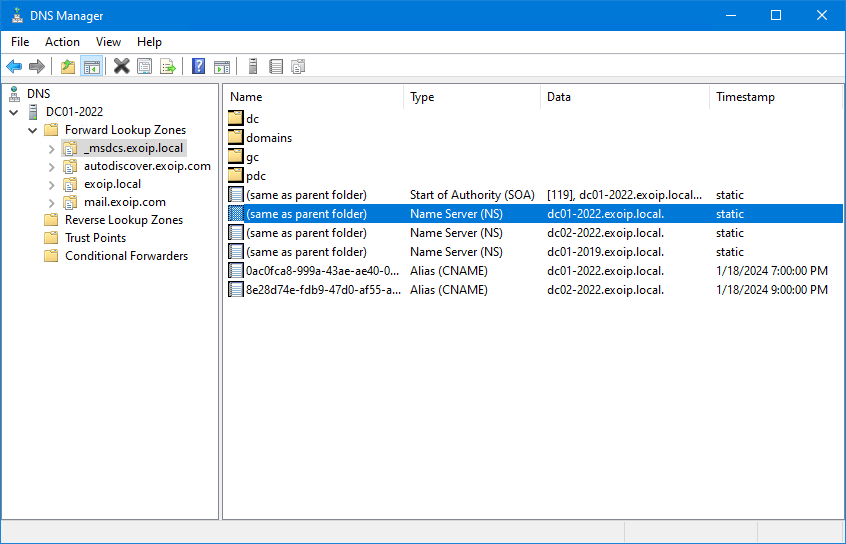 DNS Manager forward lookup zones with stale records for the old DC
