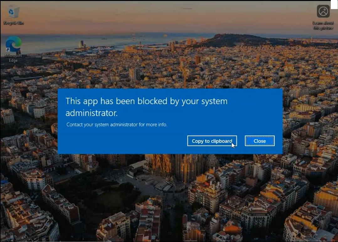 Solitaire and Casual Games launch screen replaced with This app has been blocked by your system administrator