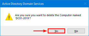 Delete computer Yes confirmation