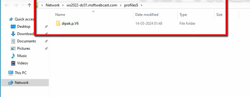 Step 33 of the roaming-profile setup workflow on Windows Server 2022