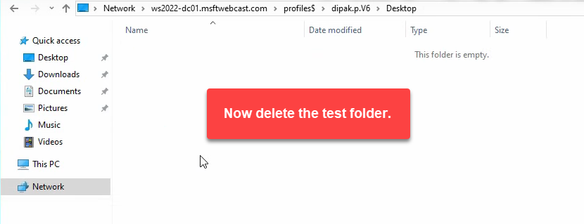 Step 35 of the roaming-profile setup workflow on Windows Server 2022