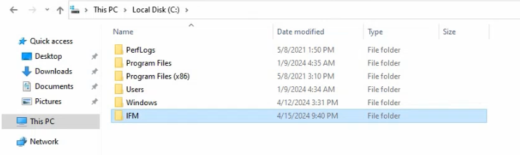 Empty C:\IFM folder created on the Surat root domain controller before generating the IFM media