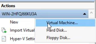Hyper-V Manager Action menu with New > Virtual Machine, the same wizard entry as for the iSCSI VM” /><figcaption>Hyper-V Manager > Action > New > Virtual Machine.</figcaption></figure>
<figure class=