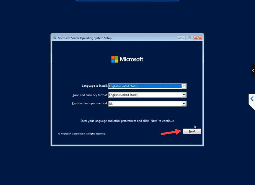 Windows Setup language and region selection