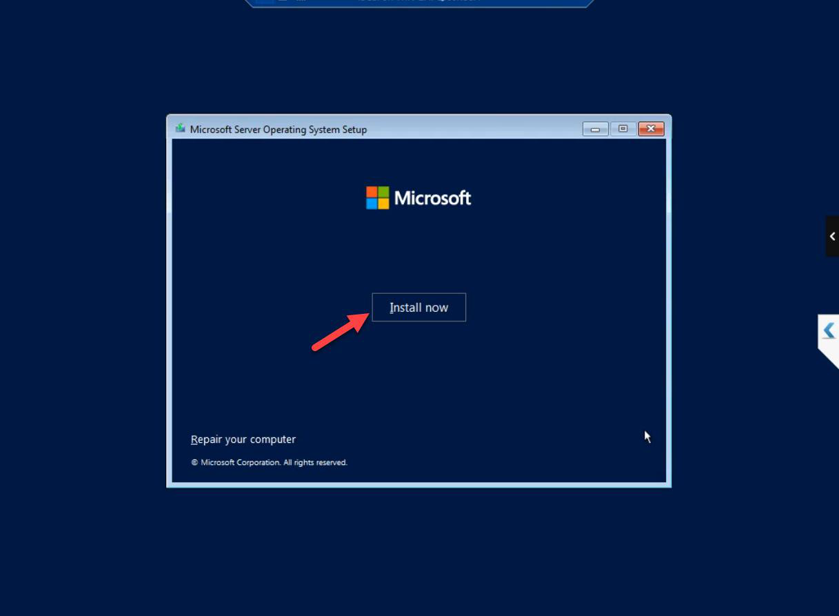 Windows Setup Install Now button
