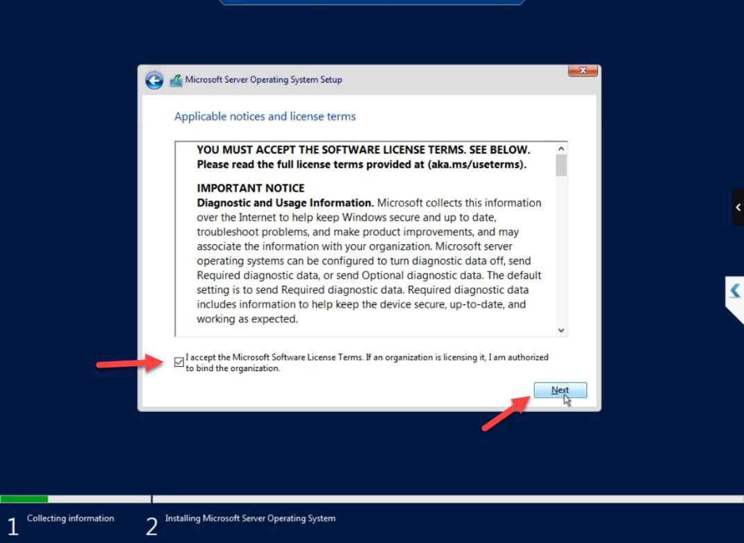 Licence terms acceptance page