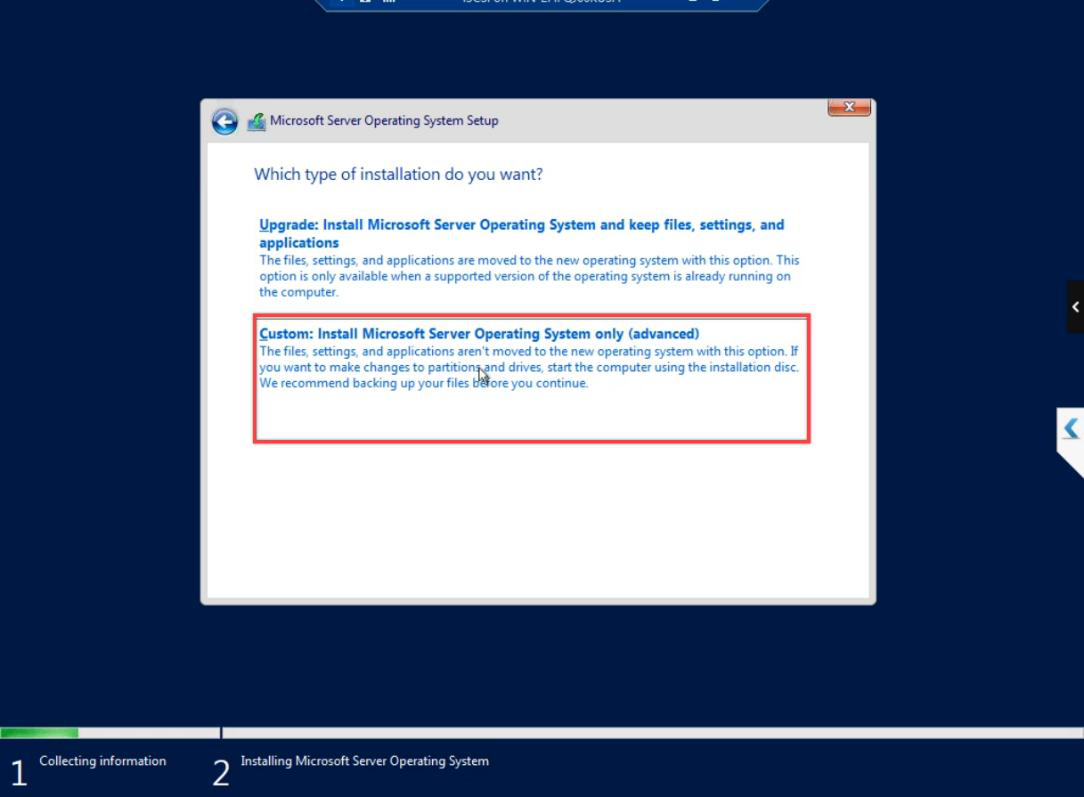 Custom: Install Windows only (advanced) option for fresh installation