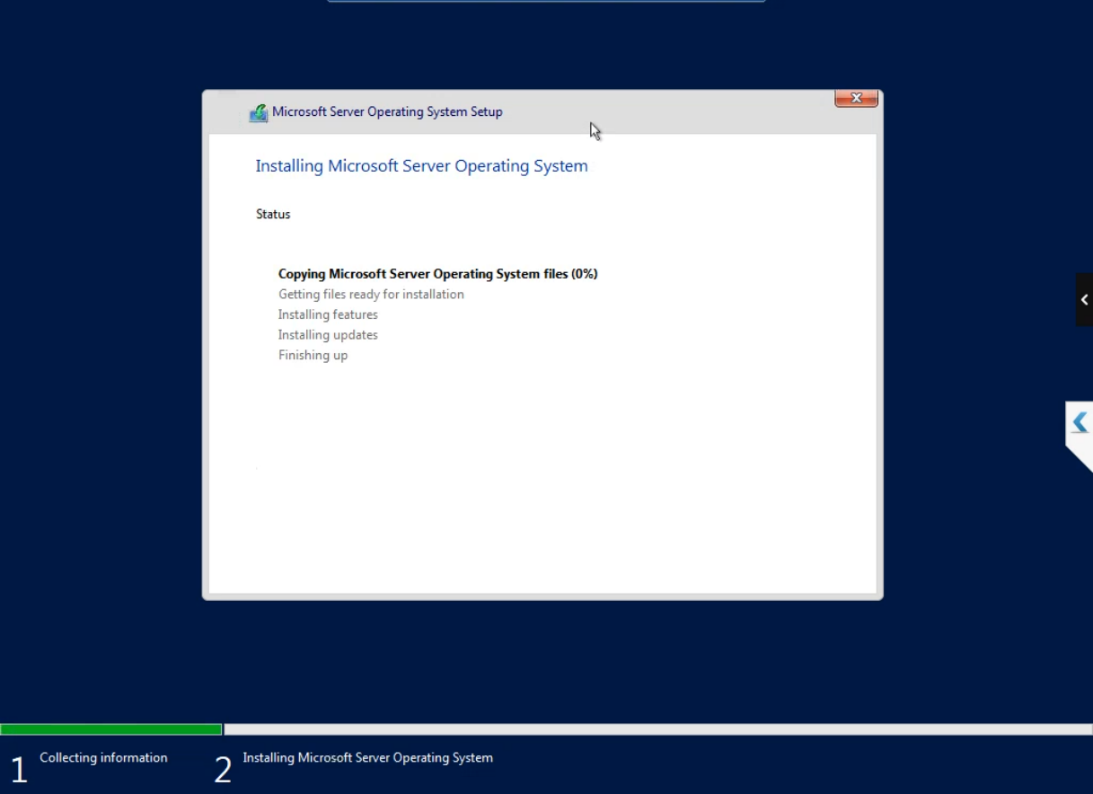 Installation in progress with file copy and feature install steps