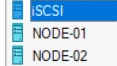 Hyper-V Manager final inventory showing DC + iSCSI + NODE-01 + NODE-02 (built using the identical workflow), all four lab VMs now exist